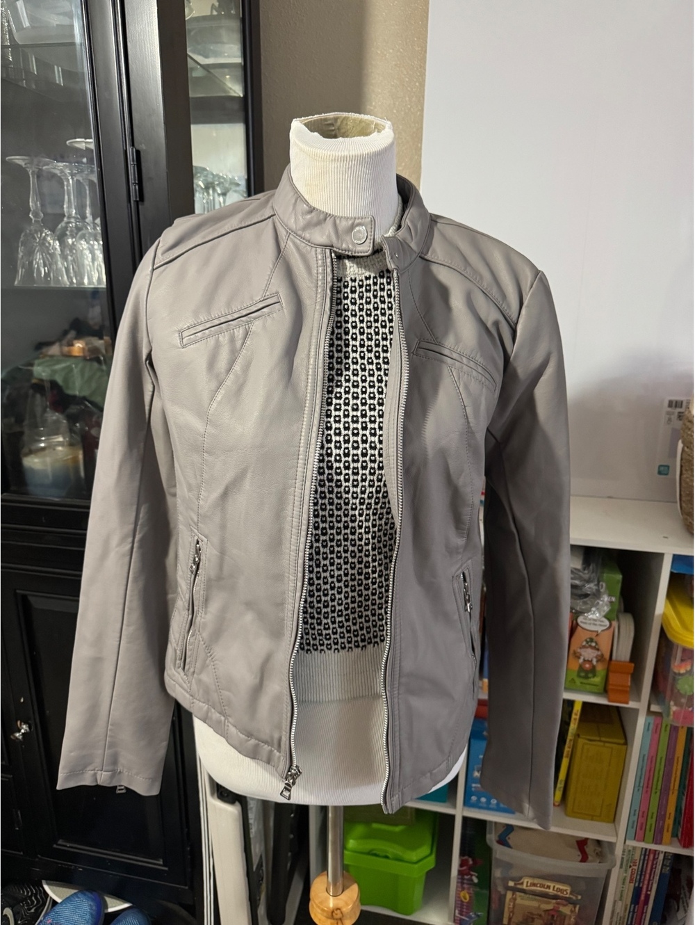 Guess Women's Gray Faux Leather Moto Jacket
